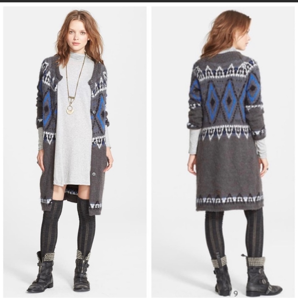 Free People Oversized Frosted Fair Isle Cardigan Jacket